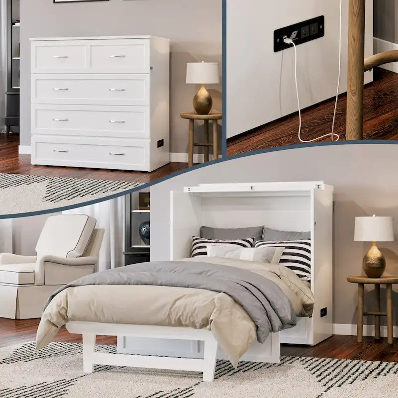 Northfield Twin XL Murphy Bed Chest with Mattress in White