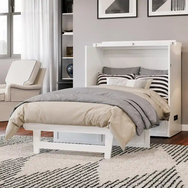 Lit escamotable coffre Twin XL avec matelas, blanc