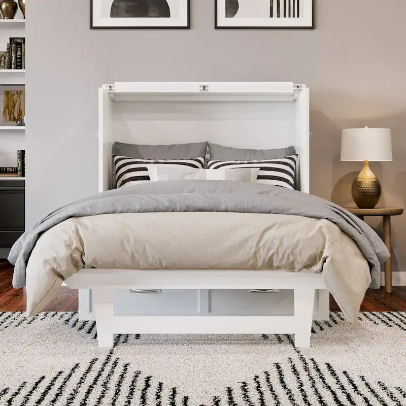 Lit escamotable coffre Twin XL avec matelas, blanc