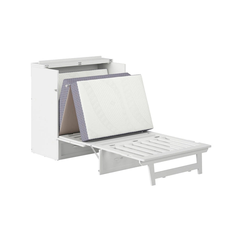 Lit escamotable coffre Twin XL avec matelas, blanc