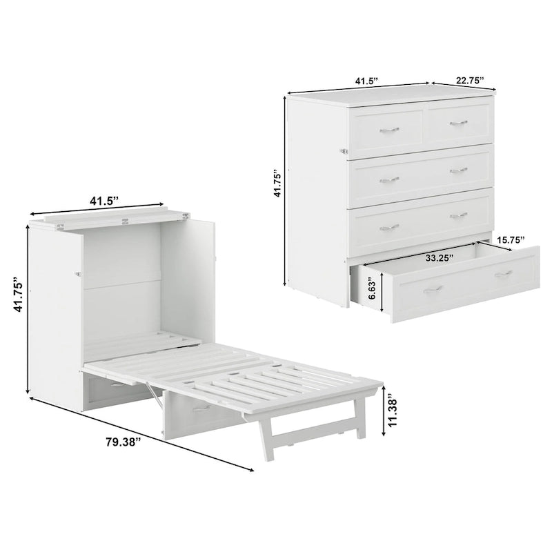 Lit escamotable coffre Twin XL avec matelas, blanc