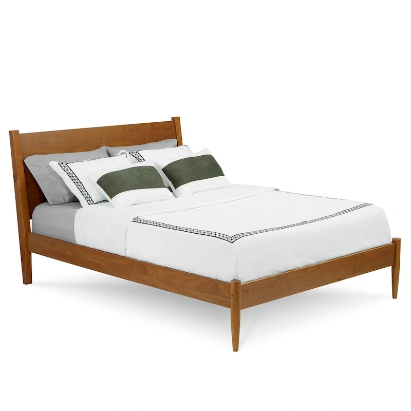 Lit plateforme en bois massif style Mid-Century - Grand lit (Queen)