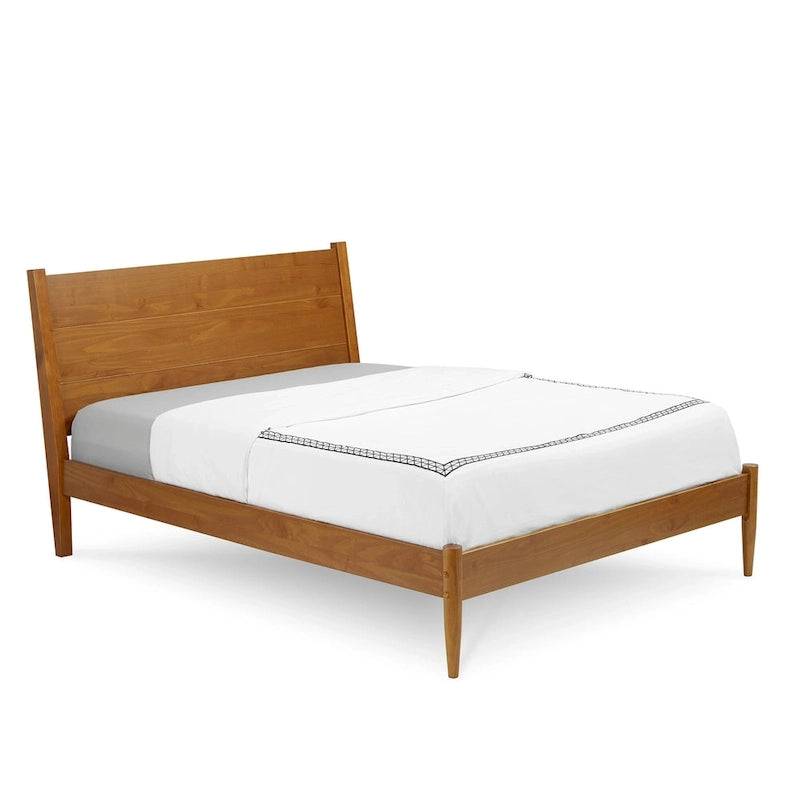 Lit plateforme en bois massif style Mid-Century - Grand lit (Queen)