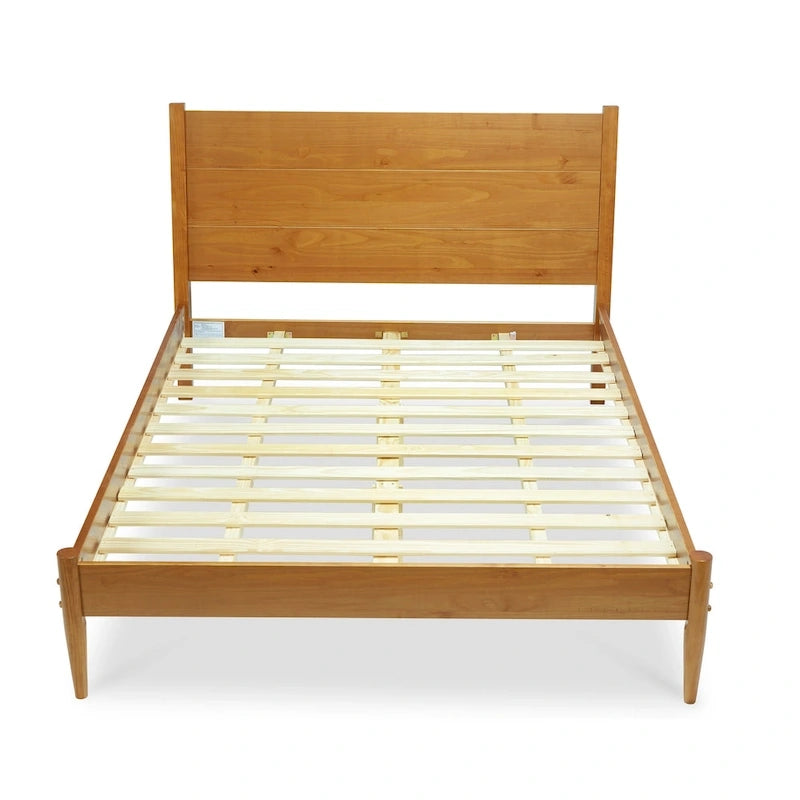 Lit plateforme en bois massif style Mid-Century - Grand lit (Queen)