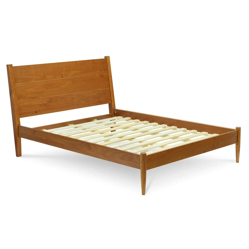 Lit plateforme en bois massif style Mid-Century - Grand lit (Queen)