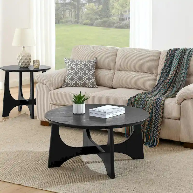 36 Round Wooden Coffee Table for Living Room