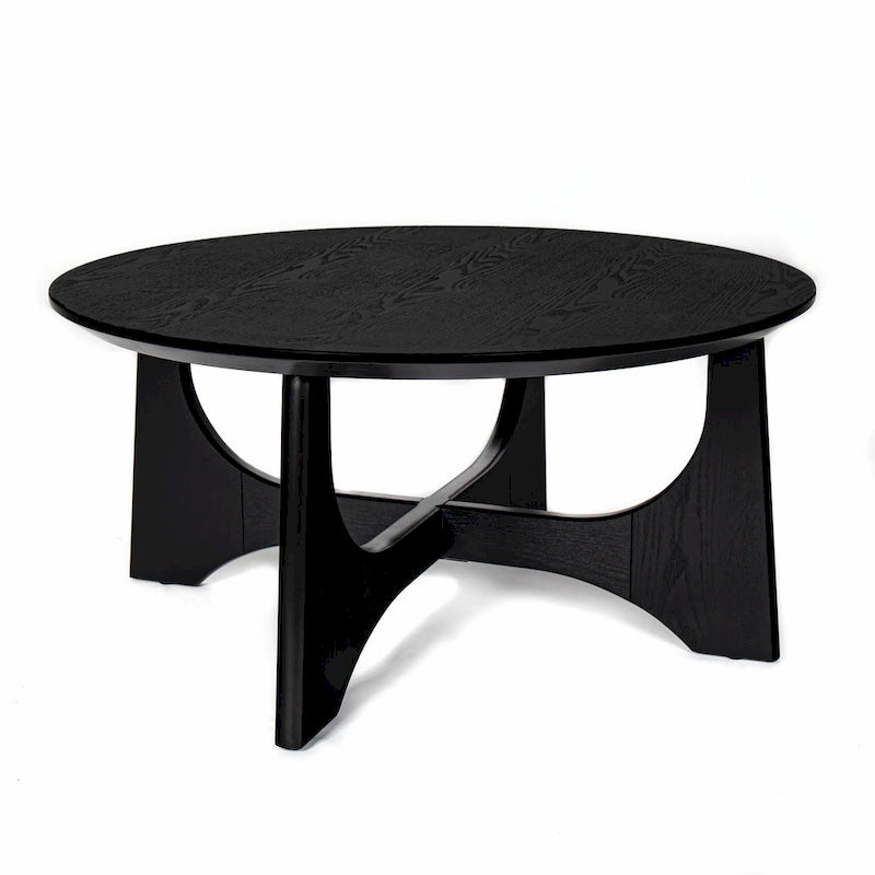 Table basse ronde de 36 po en placage de bouleau avec pieds croisés