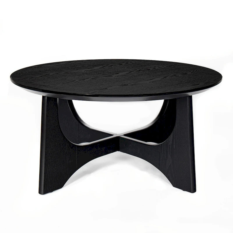 Table basse ronde de 36 po en placage de bouleau avec pieds croisés