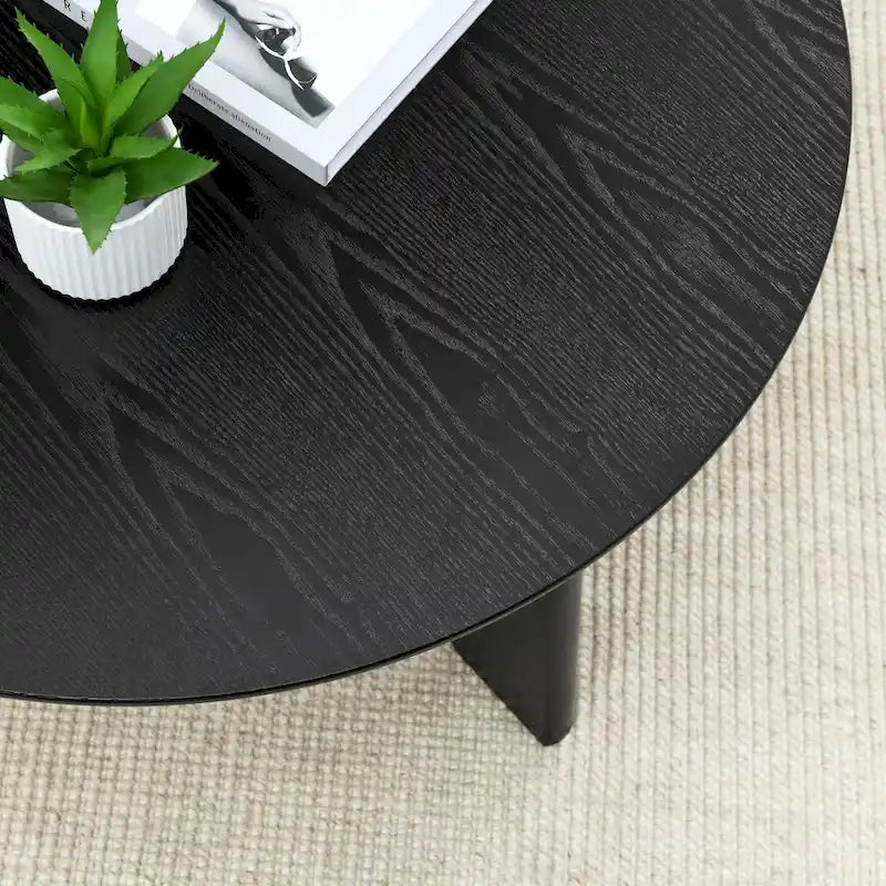 Table basse ronde de 36 po en placage de bouleau avec pieds croisés