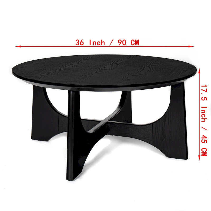 Table basse ronde de 36 po en placage de bouleau avec pieds croisés