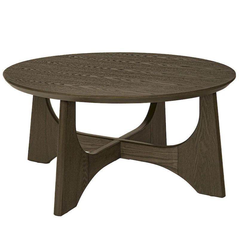 Table basse ronde de 36 po en placage de bouleau avec pieds croisés