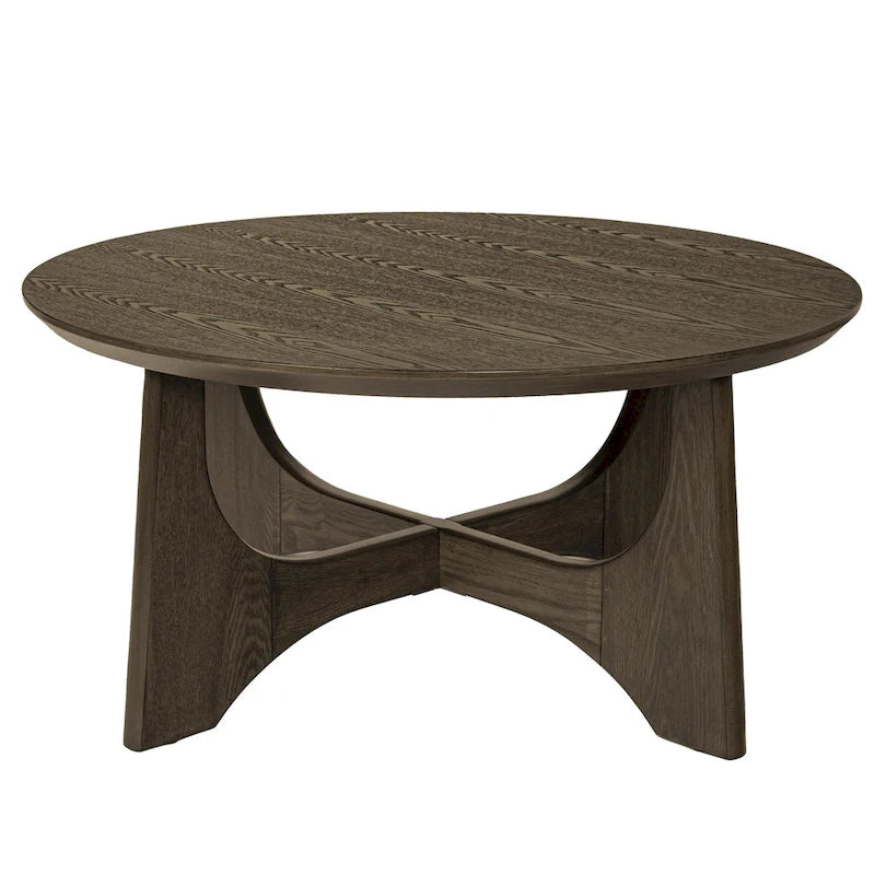 Table basse ronde de 36 po en placage de bouleau avec pieds croisés