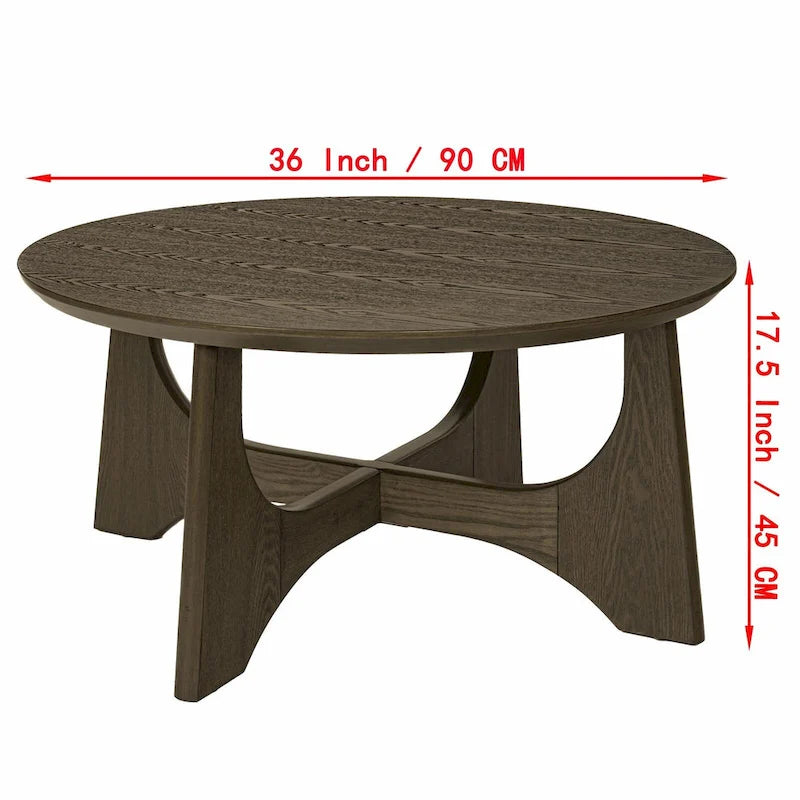 Table basse ronde de 36 po en placage de bouleau avec pieds croisés