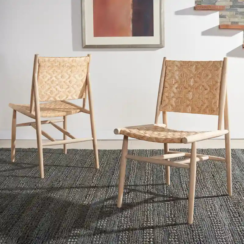 Chaises de salle à manger en rotin côtier avec cadre en bois