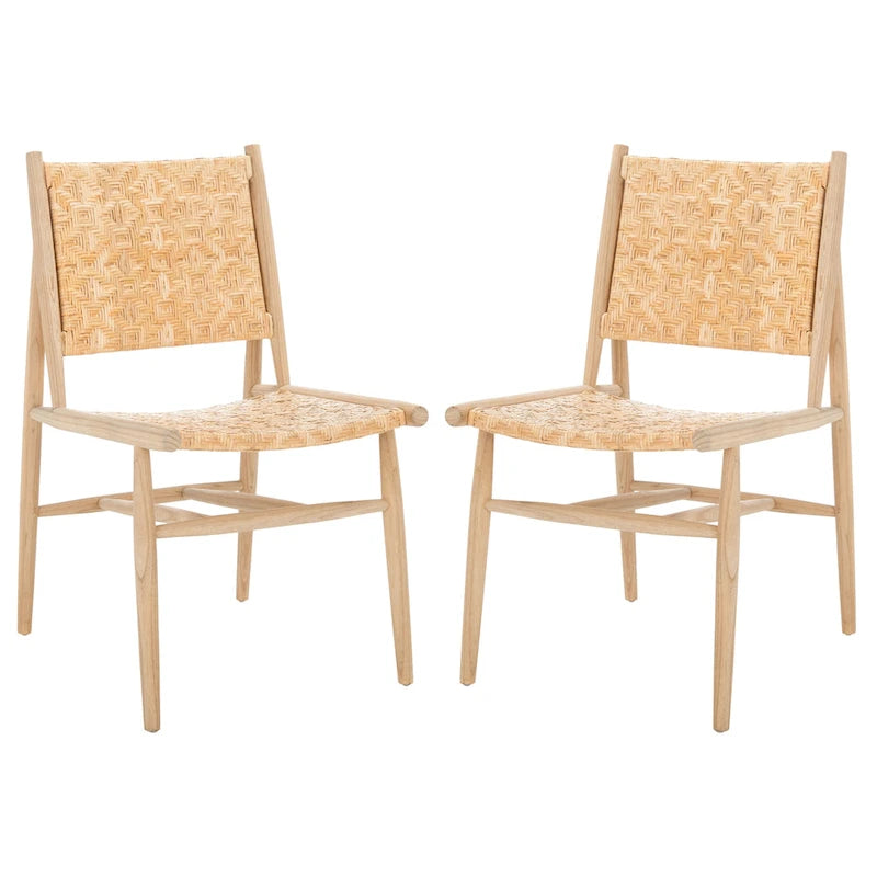 Chaises de salle à manger en rotin côtier avec cadre en bois