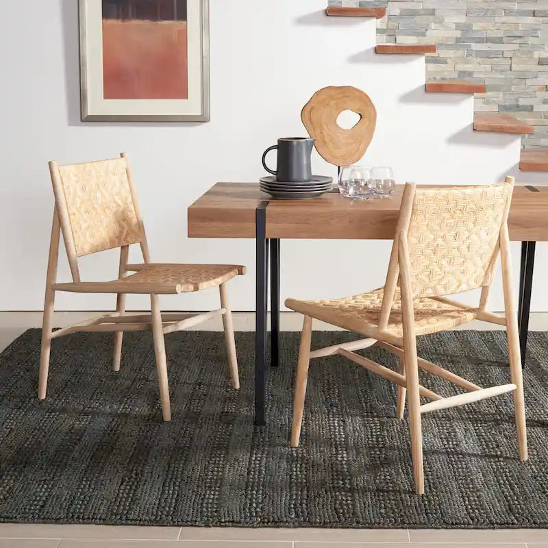 Chaises de salle à manger en rotin côtier avec cadre en bois
