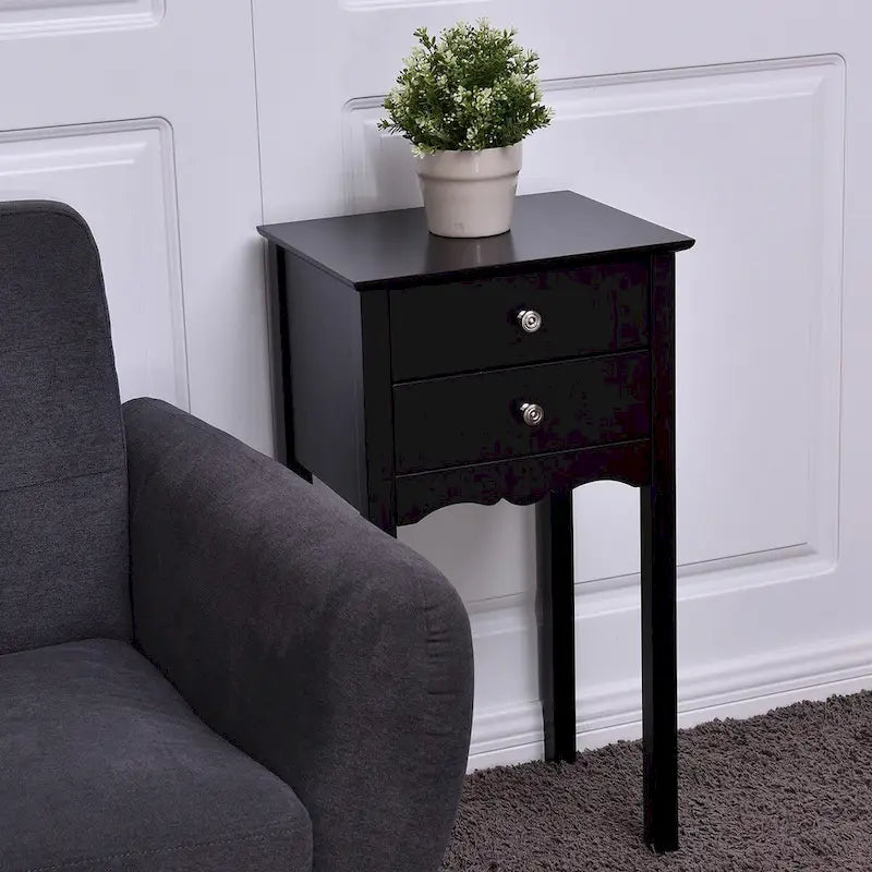Table d'appoint avec 2 tiroirs - Noir - 16,0 x 13,0 x 30,0 (L x l x H)