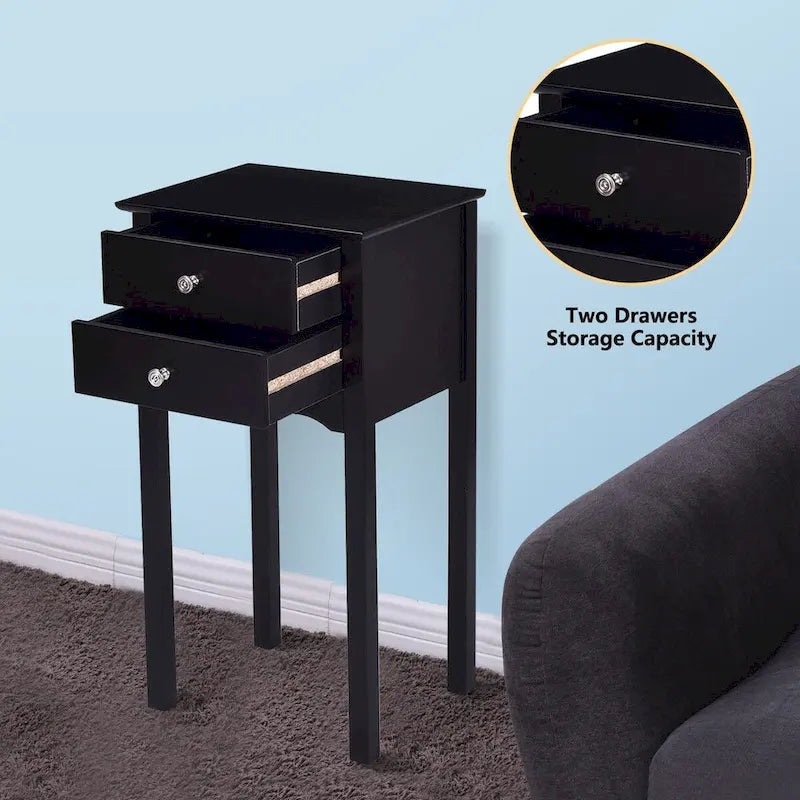 Table d'appoint avec 2 tiroirs - Noir - 16,0 x 13,0 x 30,0 (L x l x H)