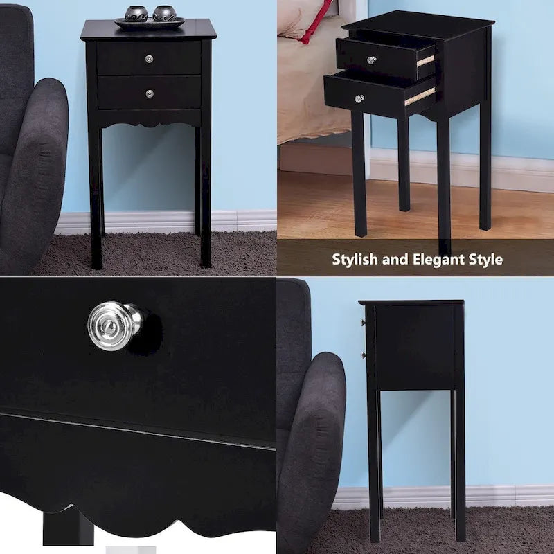Table d'appoint avec 2 tiroirs - Noir - 16,0 x 13,0 x 30,0 (L x l x H)