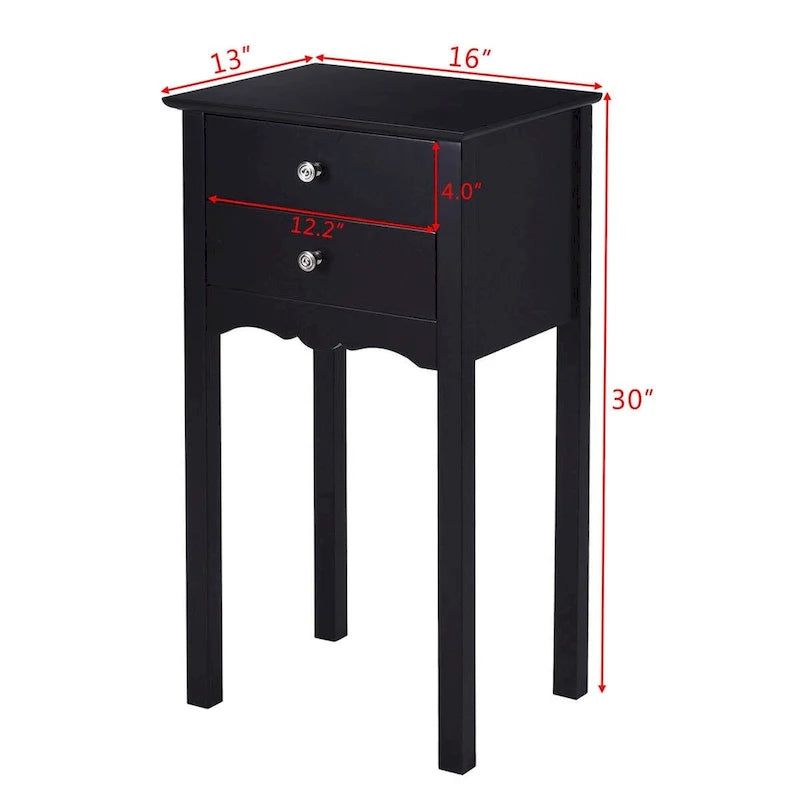 Table d'appoint avec 2 tiroirs - Noir - 16,0 x 13,0 x 30,0 (L x l x H)