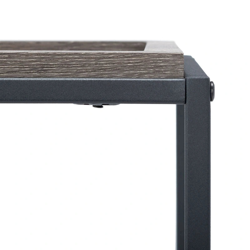 Table console minimaliste moderne avec structure en métal noir et plateau en bois