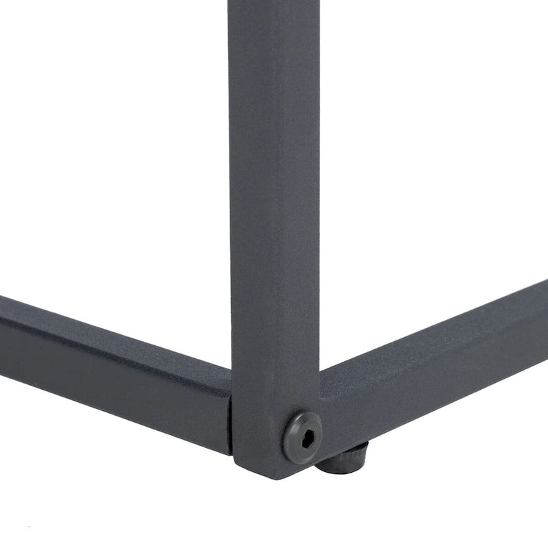 Table console minimaliste moderne avec structure en métal noir et plateau en bois