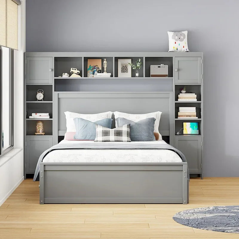 Nestfair Queen Size Wooden Bed With All-in-One Cabinet
