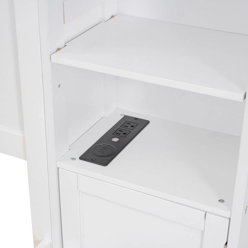 Lit Queen Size en Bois avec Armoire Tout-en-un et Prises Intégrées