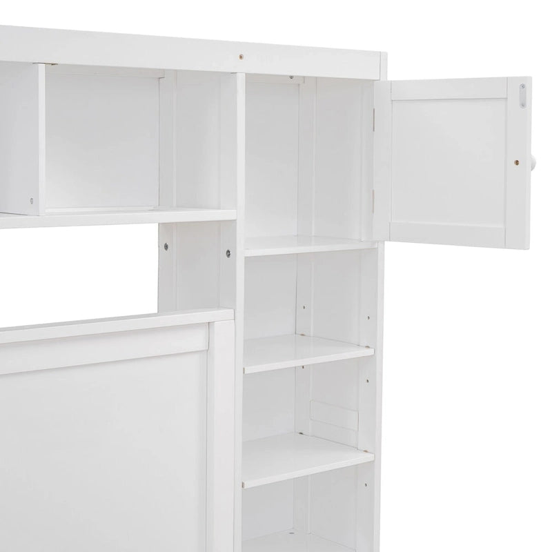 Lit Queen Size en Bois avec Armoire Tout-en-un et Prises Intégrées
