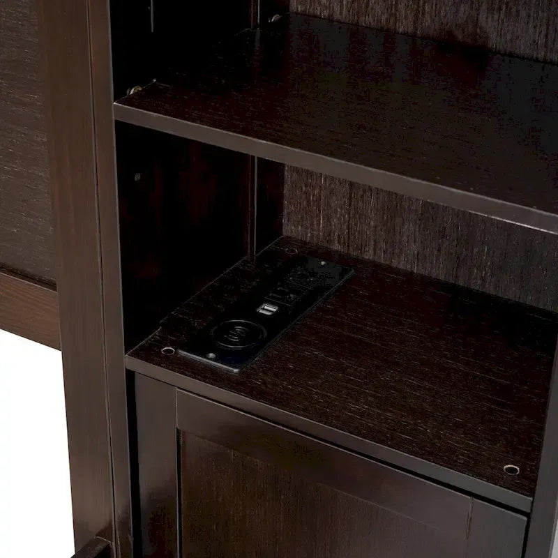 Lit Queen Size en Bois avec Armoire Tout-en-un et Prises Intégrées