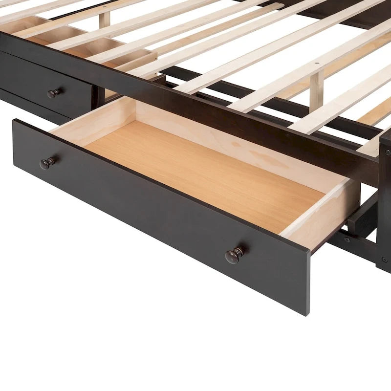 Lit Queen Size en Bois avec Armoire Tout-en-un et Prises Intégrées