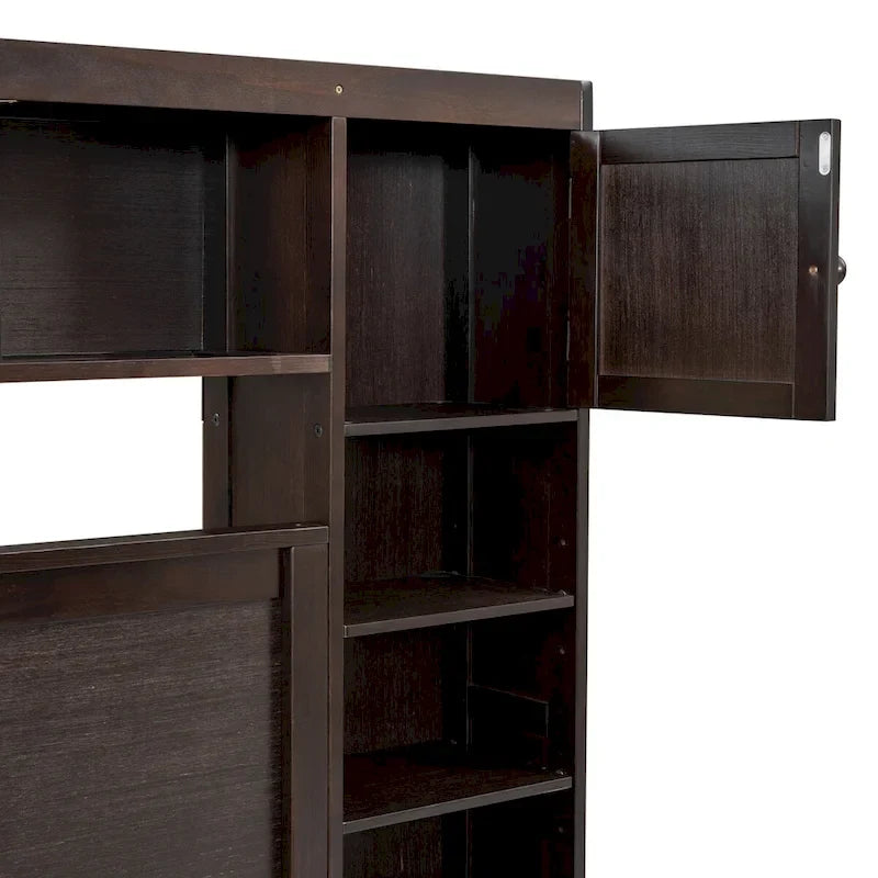 Lit Queen Size en Bois avec Armoire Tout-en-un et Prises Intégrées