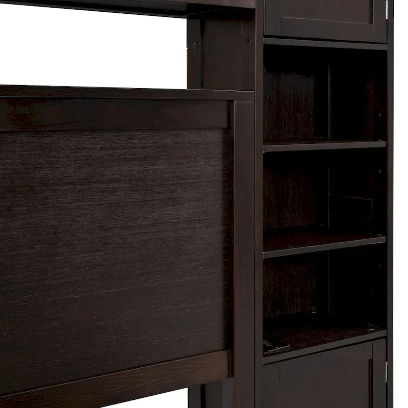 Lit Queen Size en Bois avec Armoire Tout-en-un et Prises Intégrées