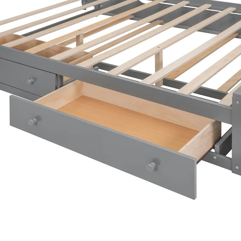 Lit Queen Size en Bois avec Armoire Tout-en-un et Prises Intégrées