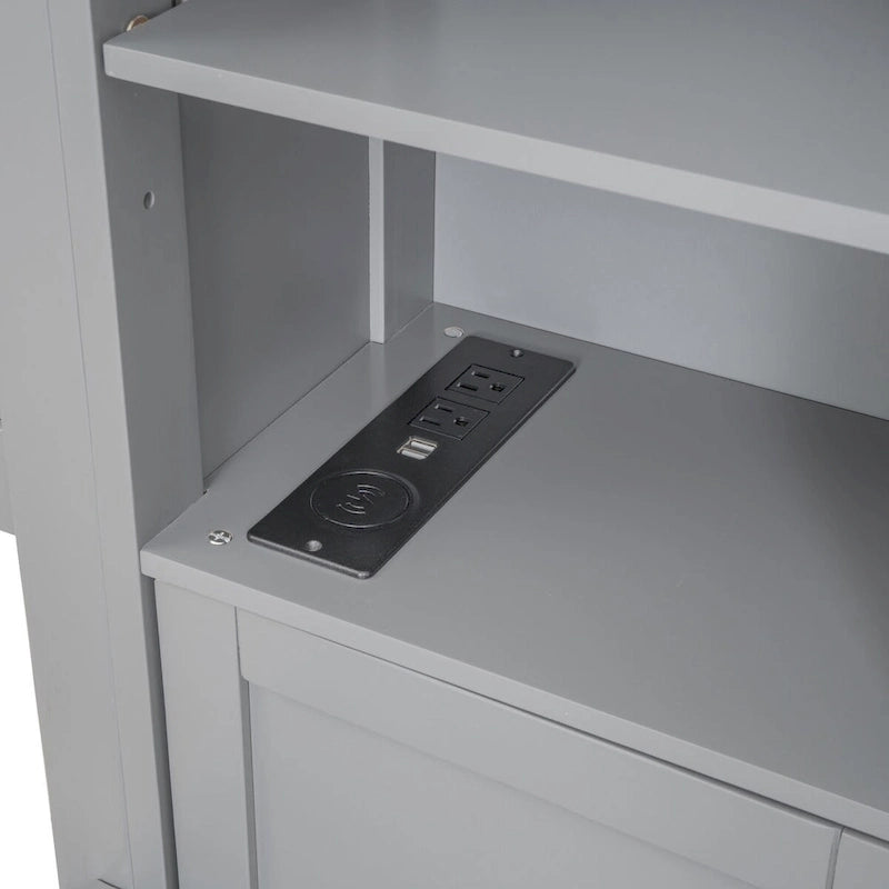 Lit Queen Size en Bois avec Armoire Tout-en-un et Prises Intégrées