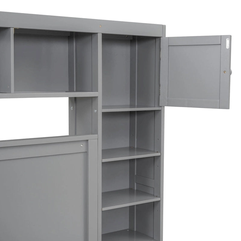 Lit Queen Size en Bois avec Armoire Tout-en-un et Prises Intégrées