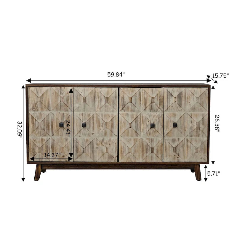 Buffet de salle à manger vintage à 4 portes de 152 cm