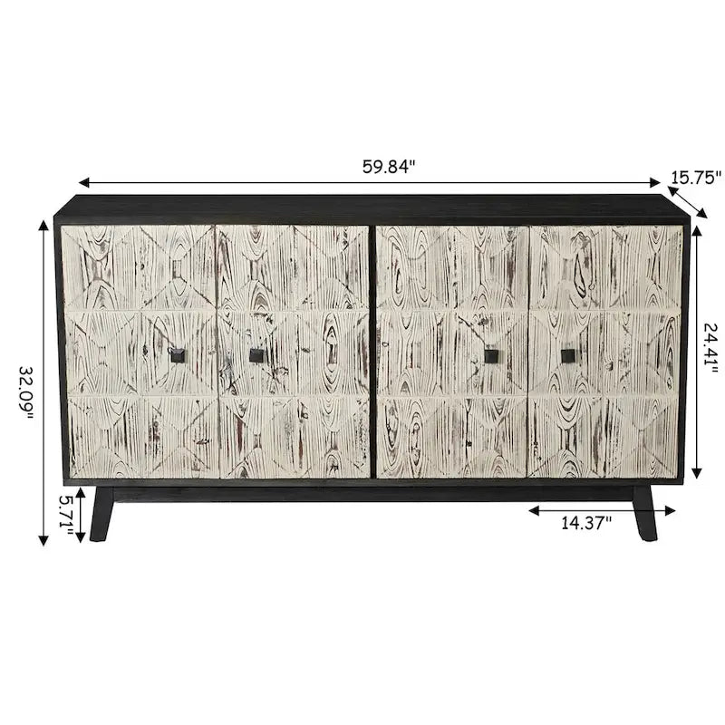 Buffet de salle à manger vintage à 4 portes de 152 cm