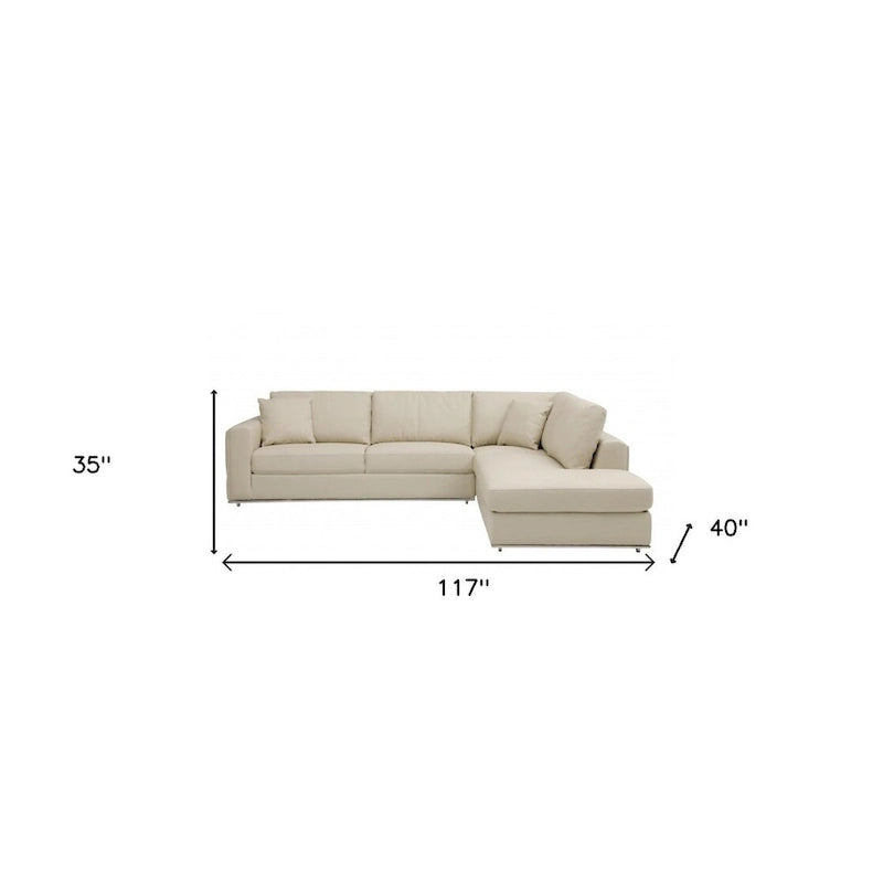 Sectionnel d'angle inclinable en cuir italien beige, en deux pièces, en forme de L