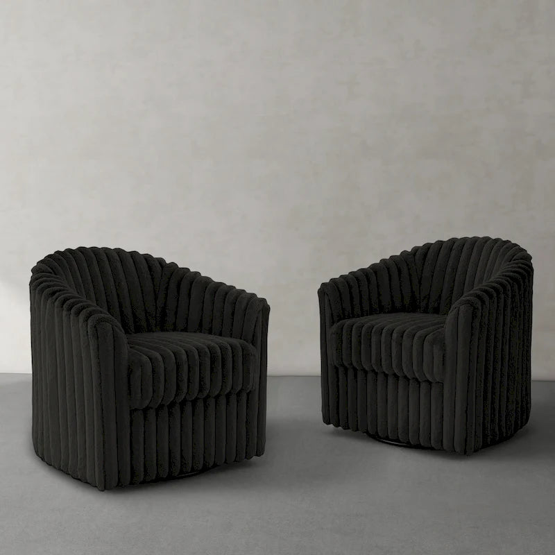Fauteuil tonneau pivotant capitonné à fines rayures