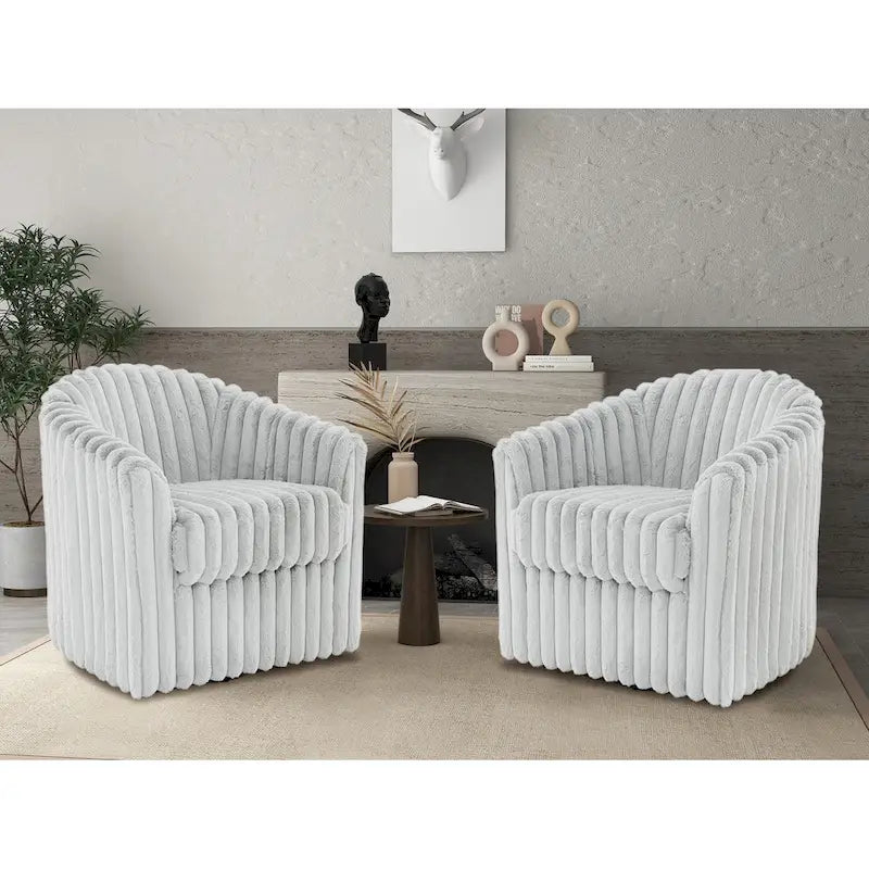 Fauteuil tonneau pivotant capitonné à fines rayures