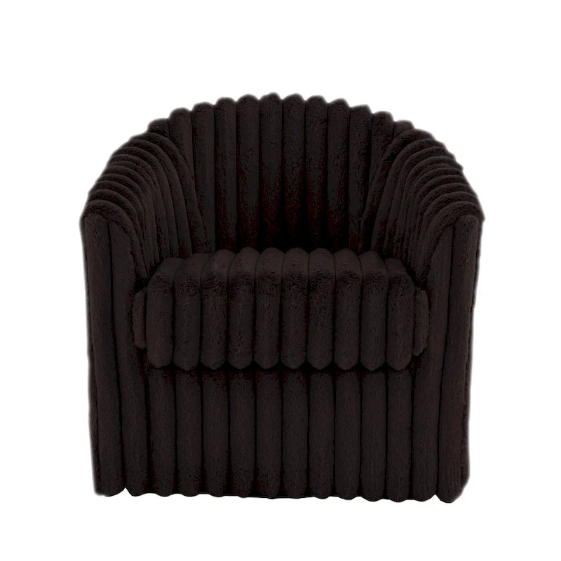 Fauteuil tonneau pivotant capitonné à fines rayures