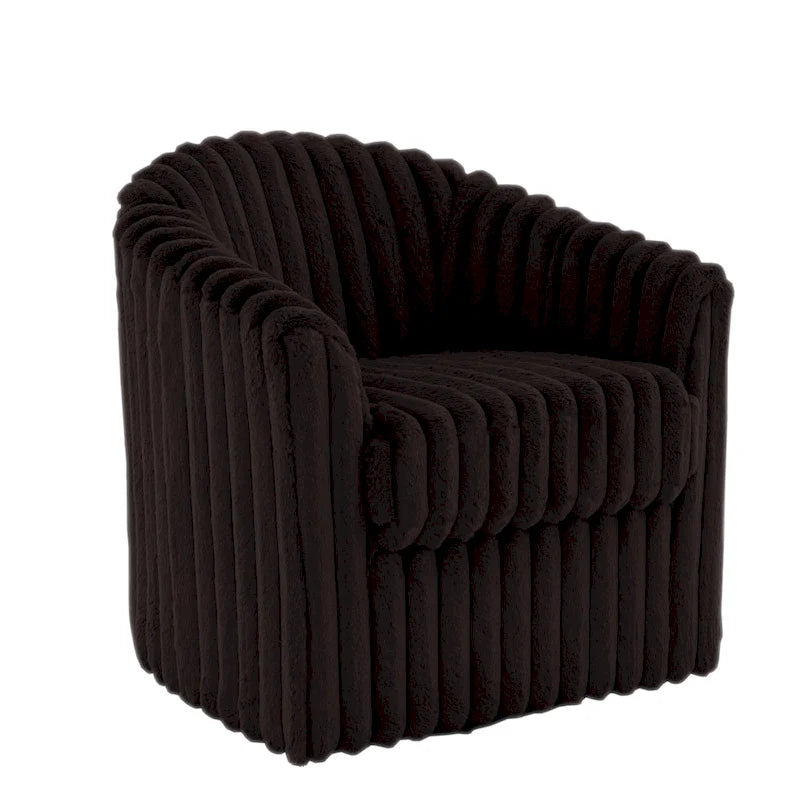 Fauteuil tonneau pivotant capitonné à fines rayures