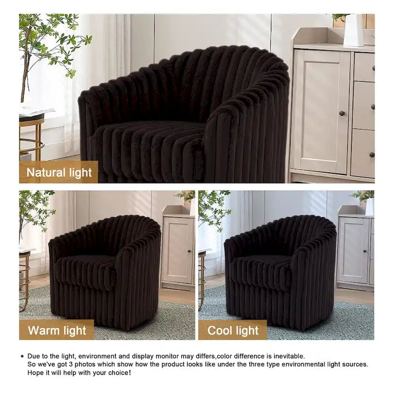 Fauteuil tonneau pivotant capitonné à fines rayures