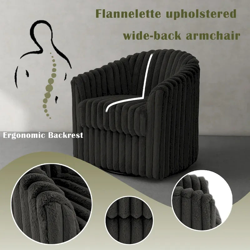 Fauteuil tonneau pivotant capitonné à fines rayures