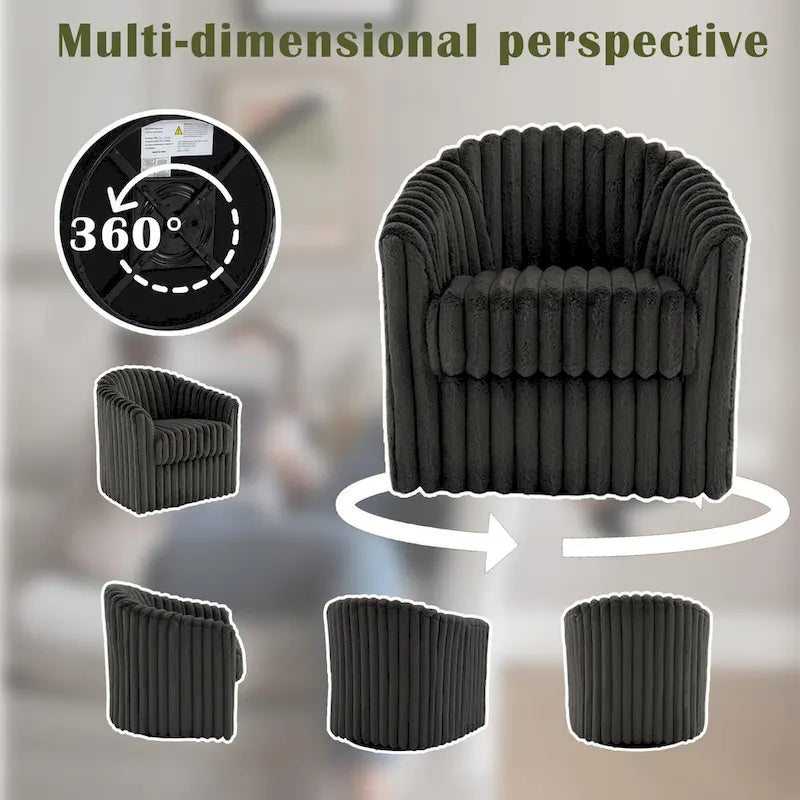 Fauteuil tonneau pivotant capitonné à fines rayures