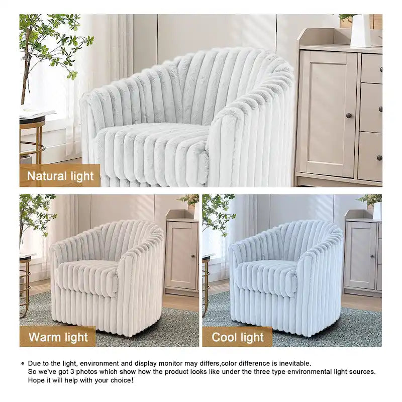 Fauteuil tonneau pivotant capitonné à fines rayures