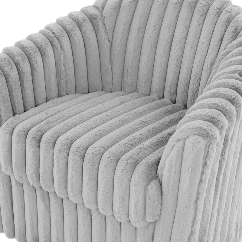 Fauteuil tonneau pivotant capitonné à fines rayures