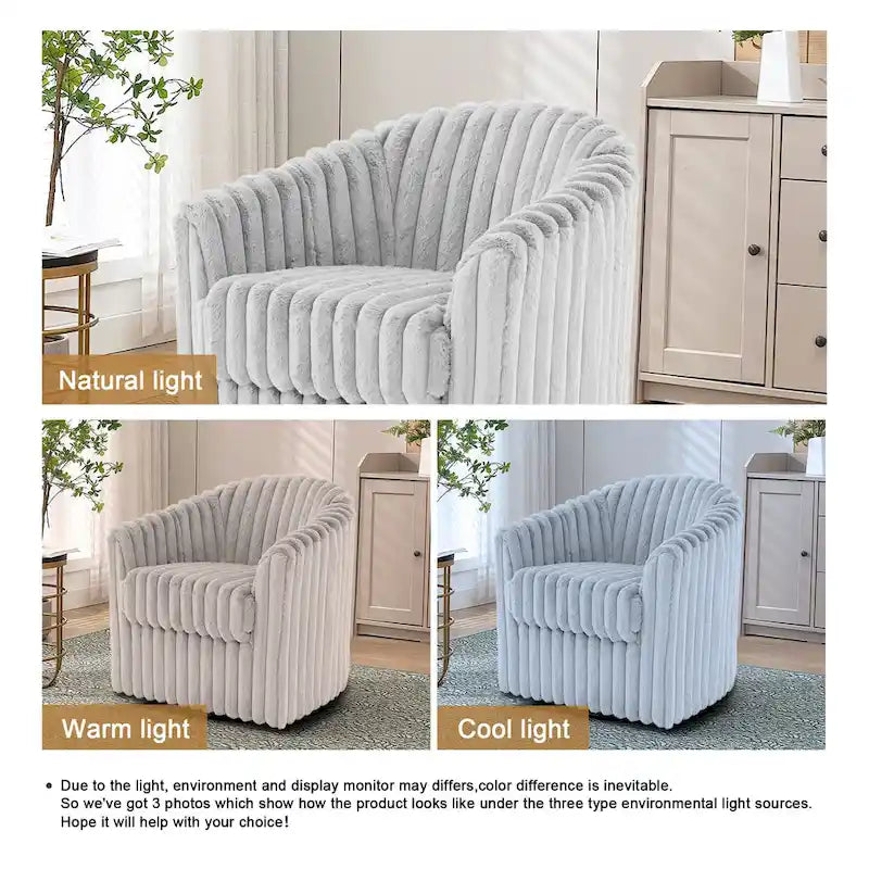 Fauteuil tonneau pivotant capitonné à fines rayures