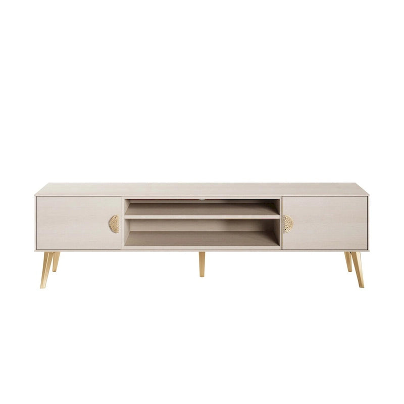 Meuble TV Mid-Century Moderne 180 cm avec Portes à Fermeture Amortie